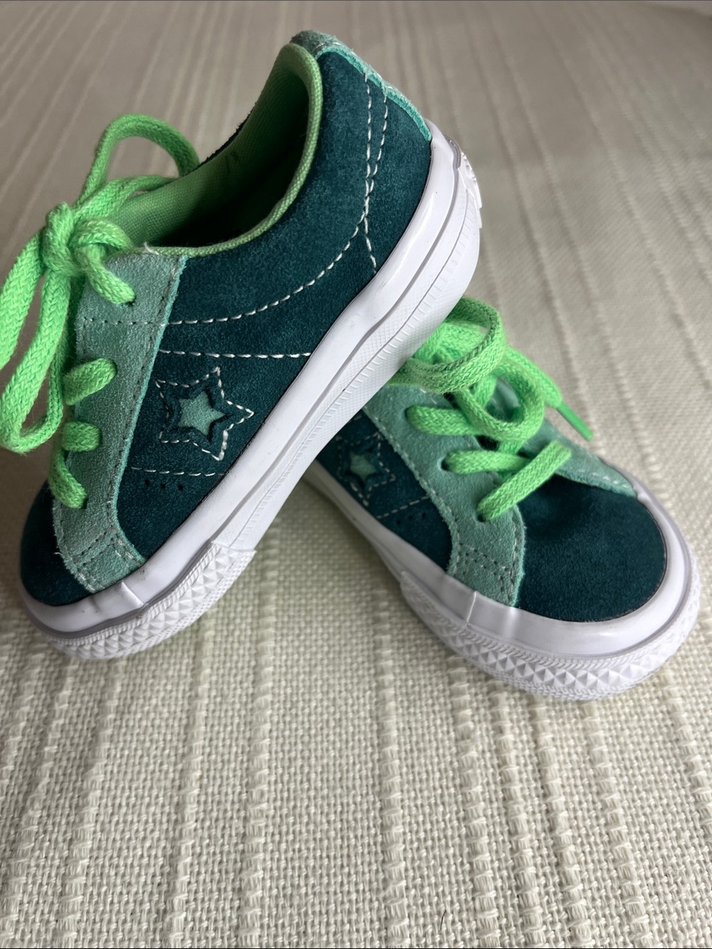 Converse All Stars US 5 baby,  Mint Green suede Sneakers w cut-out star detail
